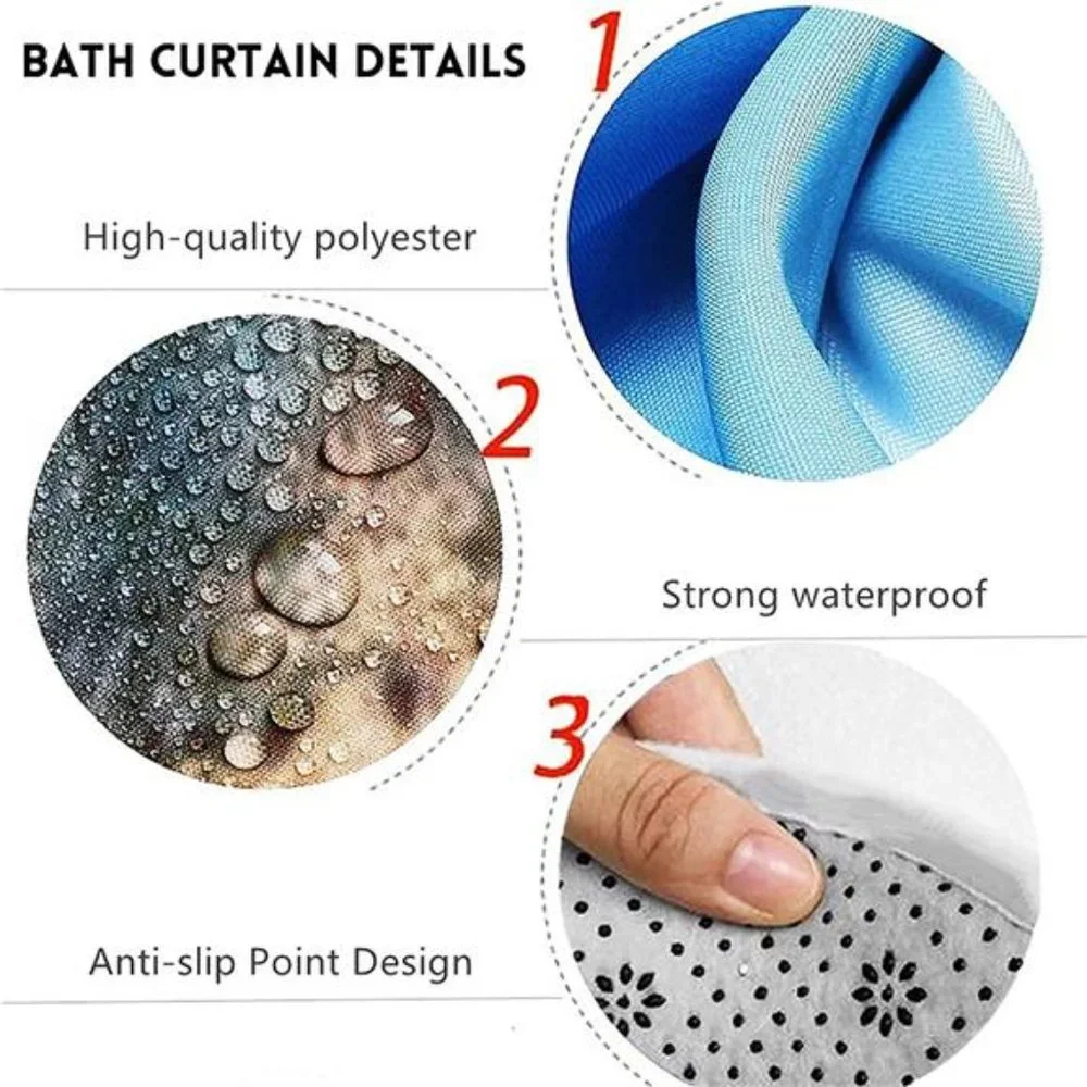 4Pcs Christmas Snowman Shower Curtain Sets Winter Snowflake w/ 12 Hooks, 70.8×7
